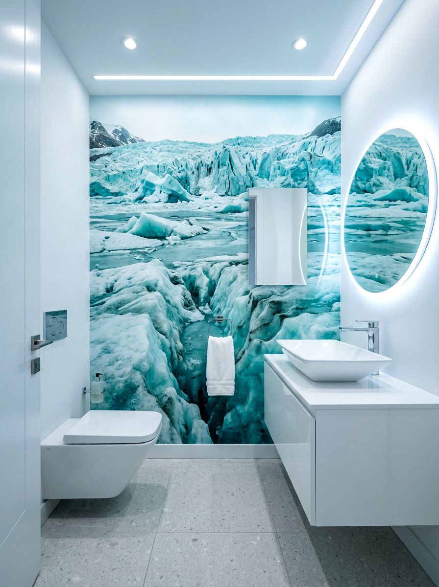 Arctic Glacier Mural - 30 landscape mural powder room ideas
