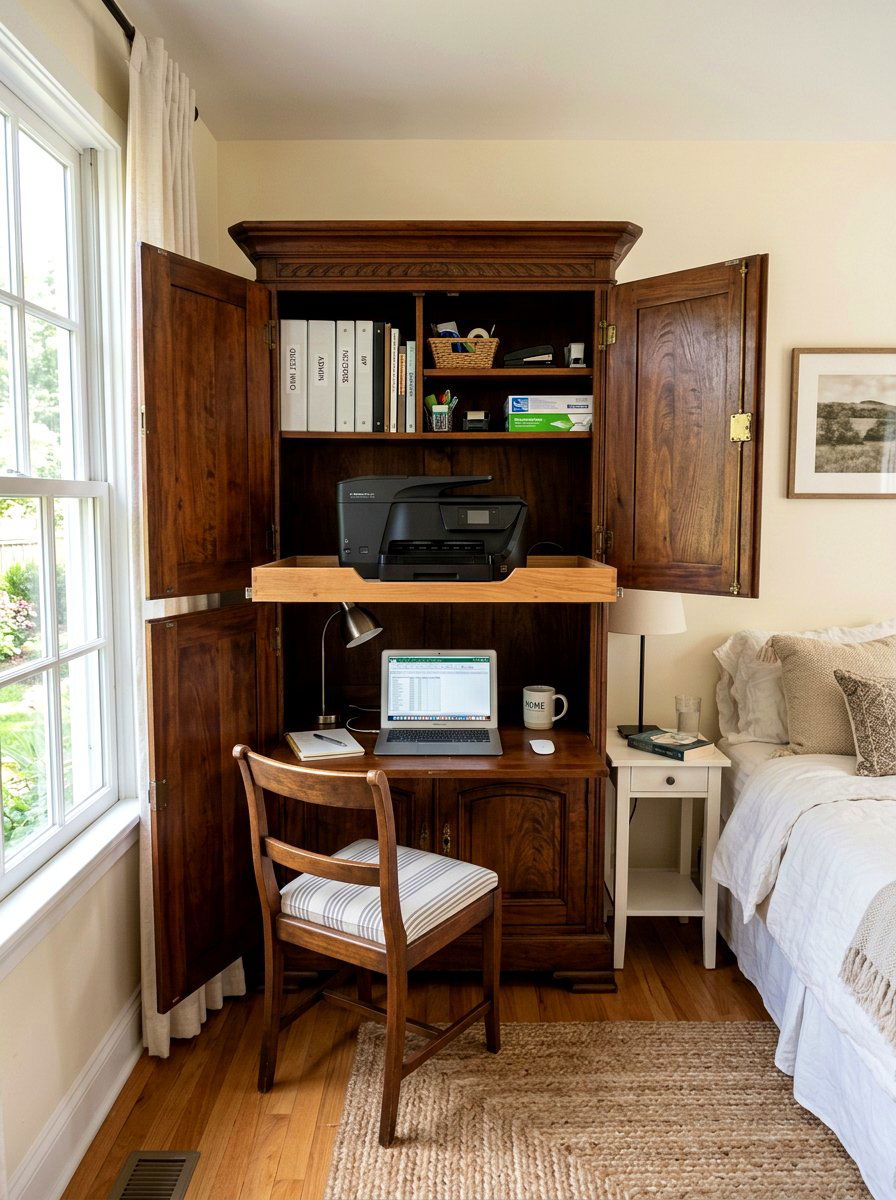 Armoire Printer Storage - 30 printer nook ideas
