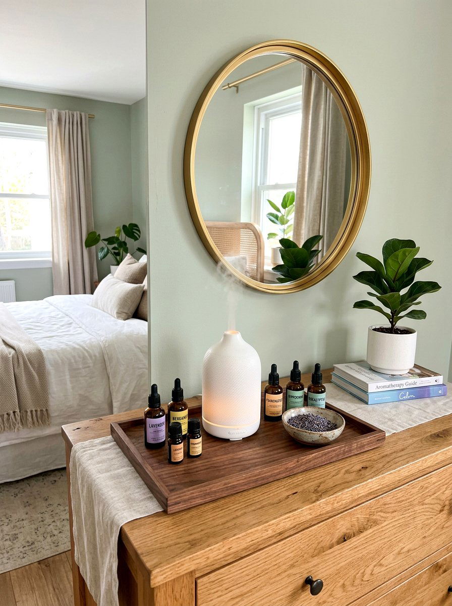 Aromatherapy station on bedroom dresser - 30 phone free bedroom ideas for adults