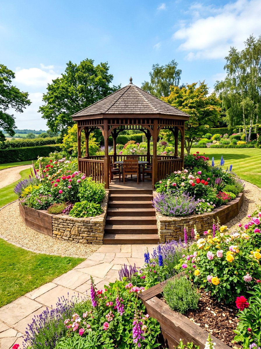 Around gazebo raised beds - 30 gazebo planter ideas