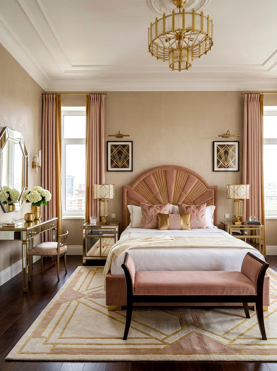 Art Deco Bedroom - 30 blush and beige bedroom ideas