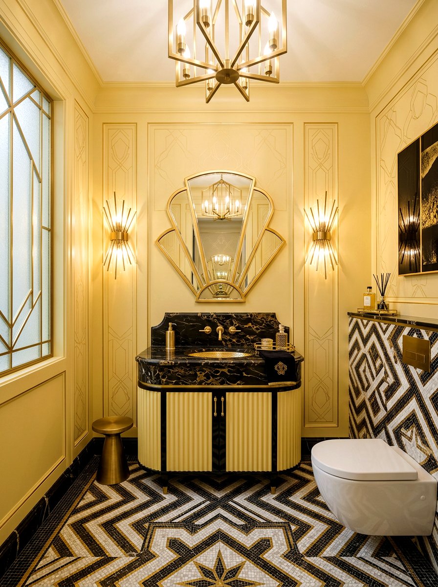 Art Deco Butter Yellow Powder Room - 30 butter yellow powder room ideas
