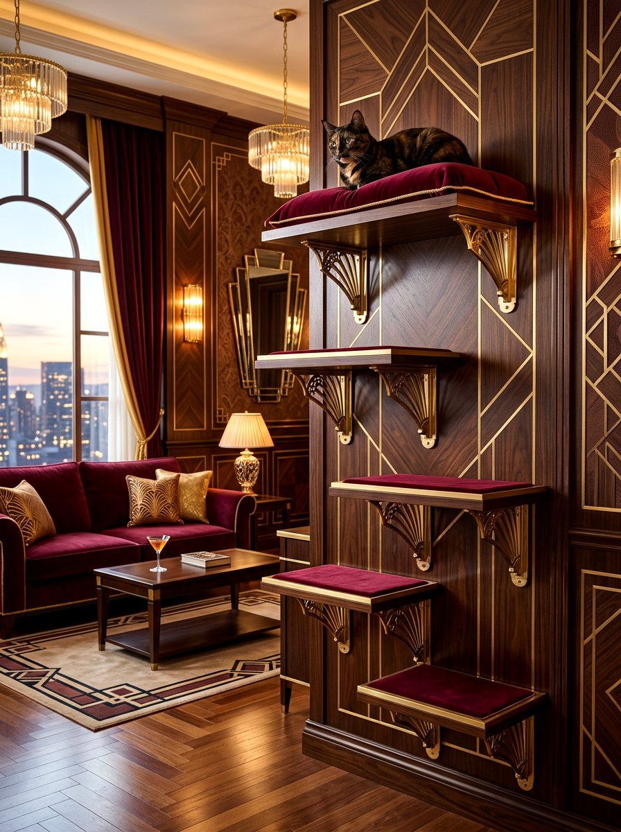 Art Deco Cat Perch - 30 cat climbing wall aesthetic ideas