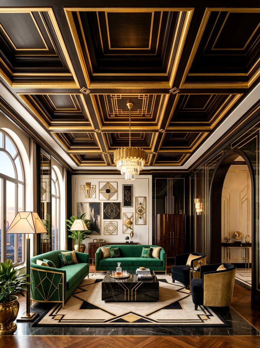 Art Deco Coffered Ceiling Living Room - 30 coffered ceiling living room ideas