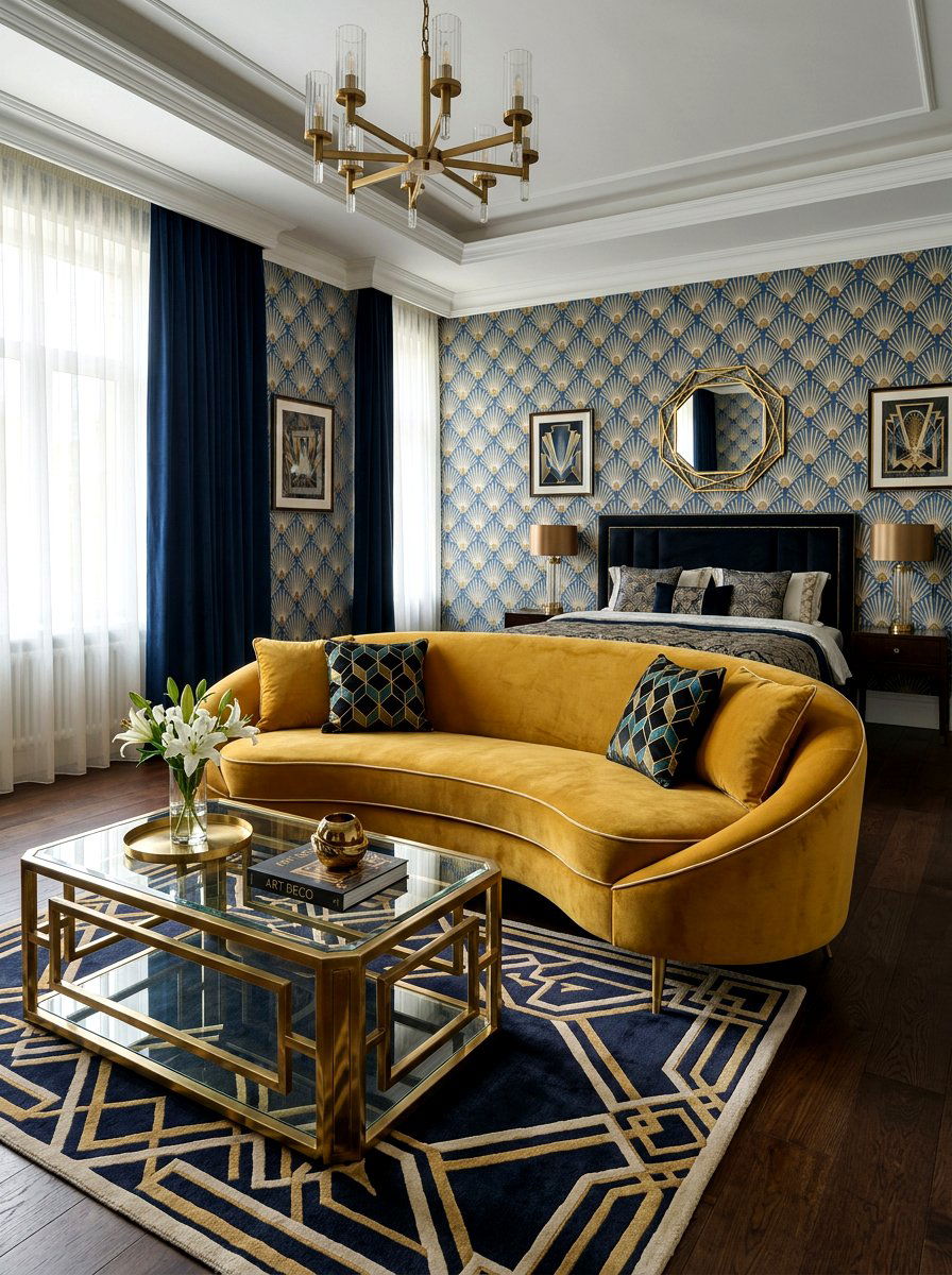 Art Deco Curved Sofa - 30 bedroom mini lounge ideas
