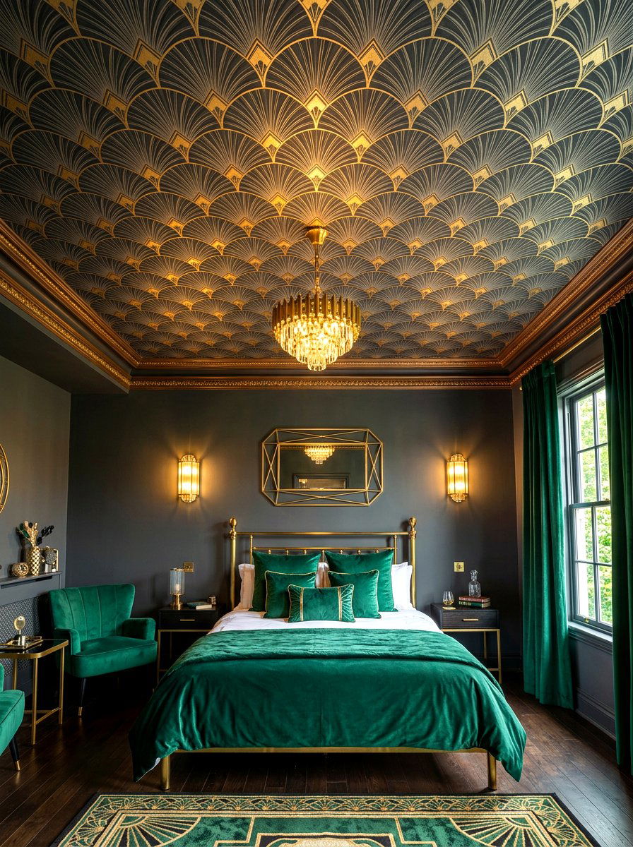 Art Deco Fan Bedroom - 30 wallpaper ceiling ideas
