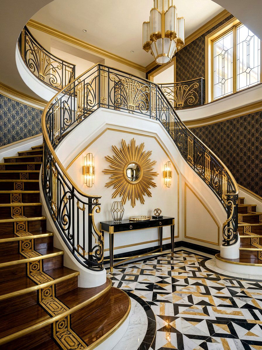 Art Deco Geometric Entryway - 30 elegant foyer staircase ideas