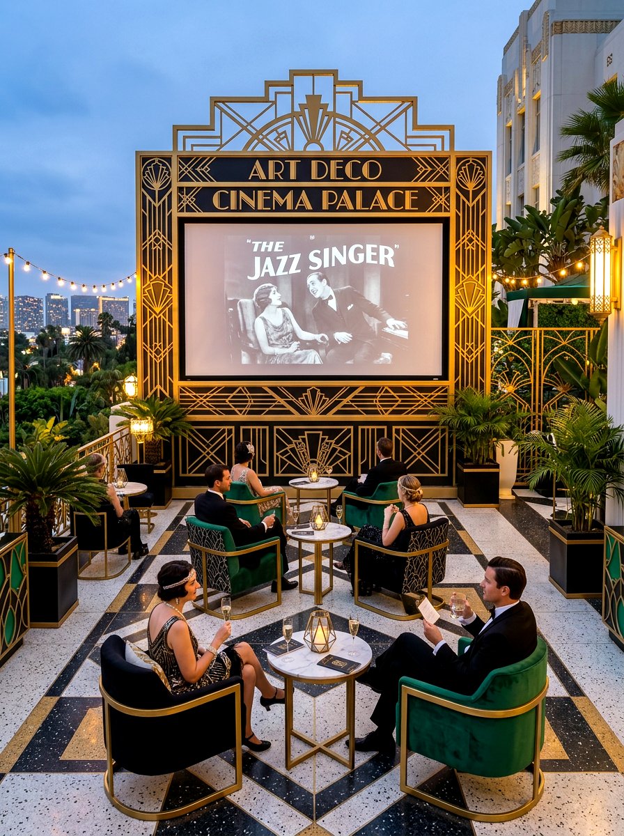 Art Deco Glamour Patio - 30 outdoor movie patio ideas