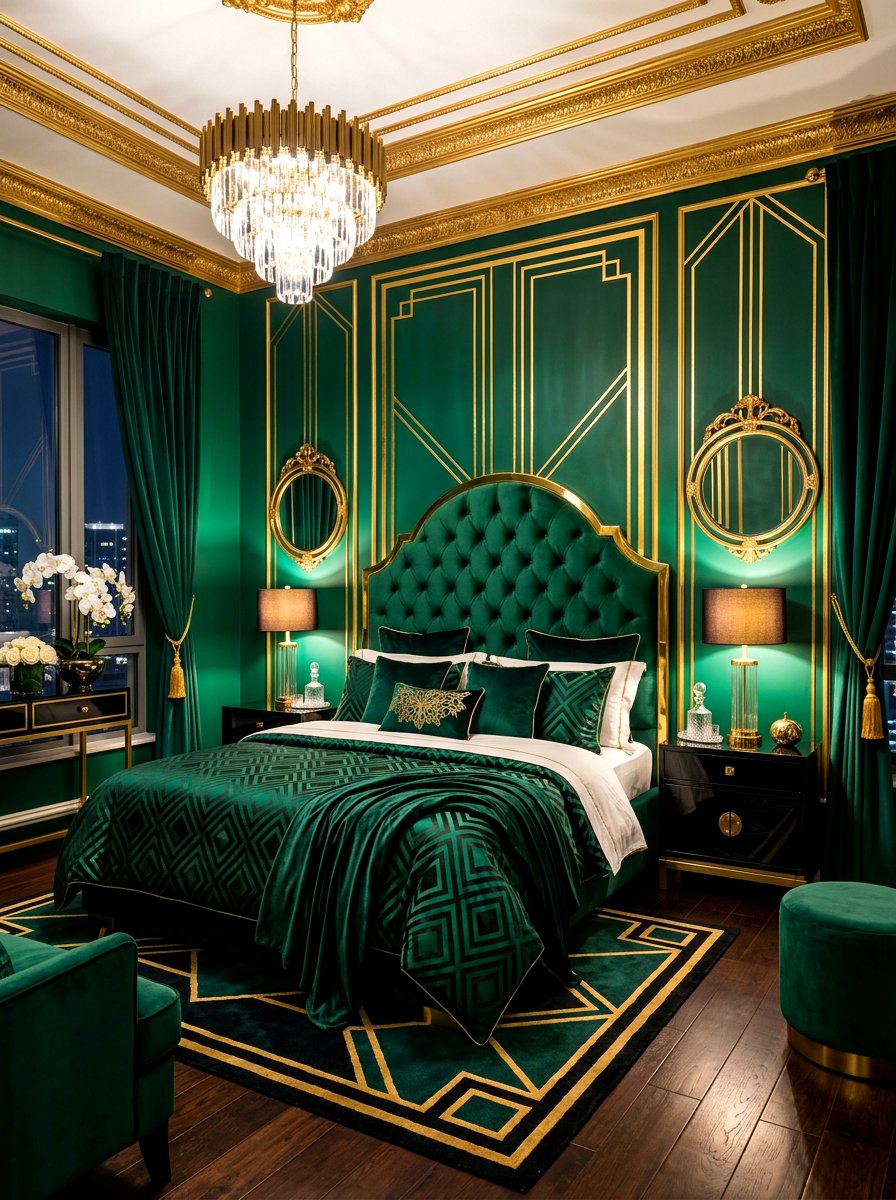 Art Deco Gold Striped Trim - 30 candy stripe bedroom ideas