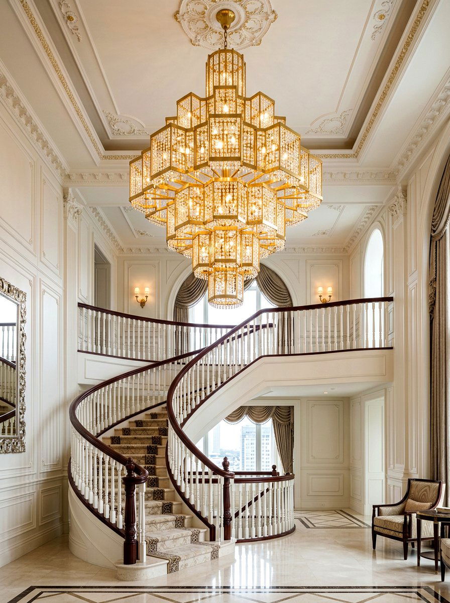 Art Deco Gold Tiered - 30 stairway chandelier ideas