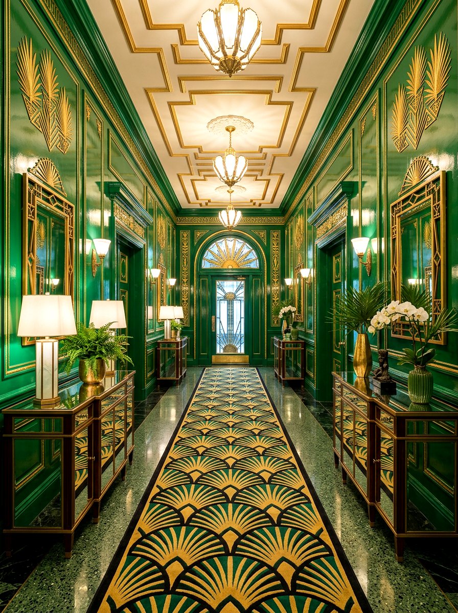 Art Deco Green Hallway - 30 botanical drench room ideas