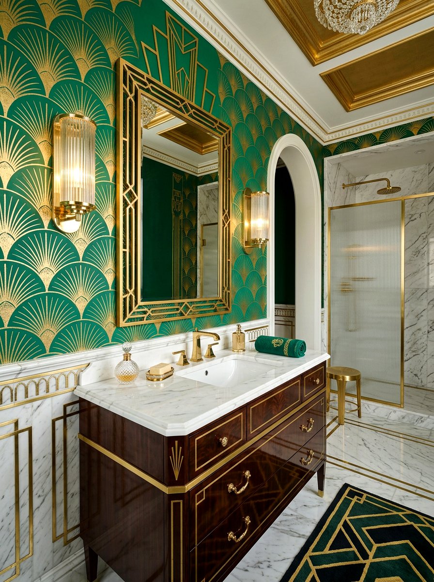 Art Deco Mural Bathroom - 30 murals in powder room ideas