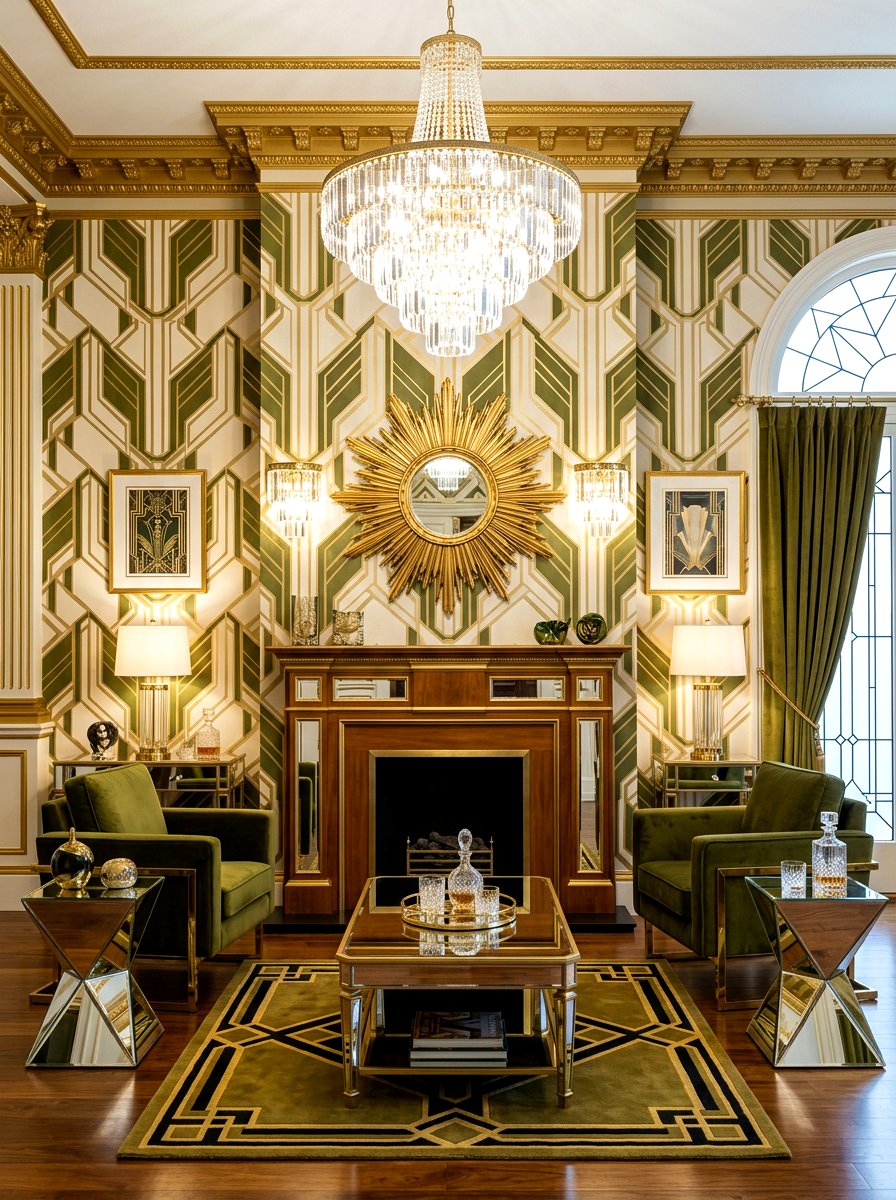 Art Deco Olive Green Room - 30 deep olive lounge ideas