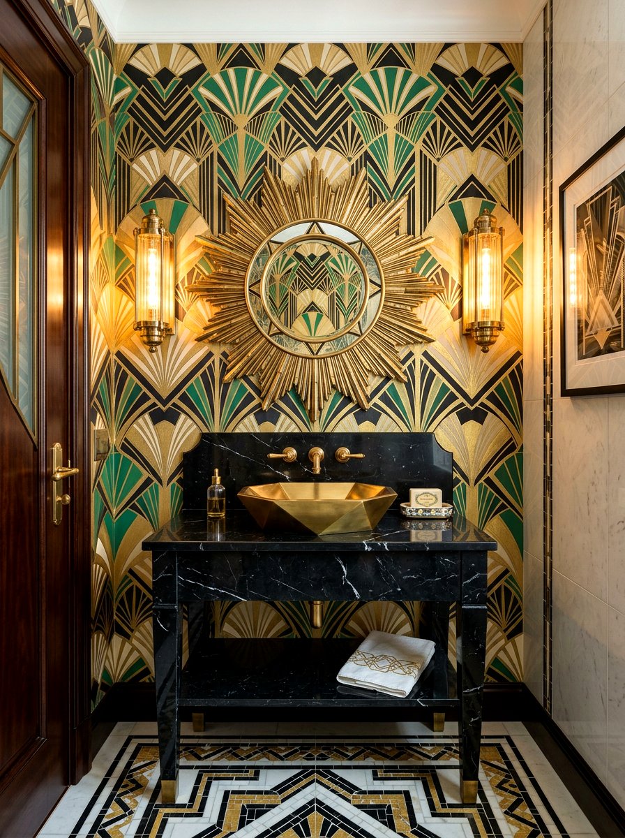 Art Deco Revival Wallpaper - 30 wallpapered powder room ideas