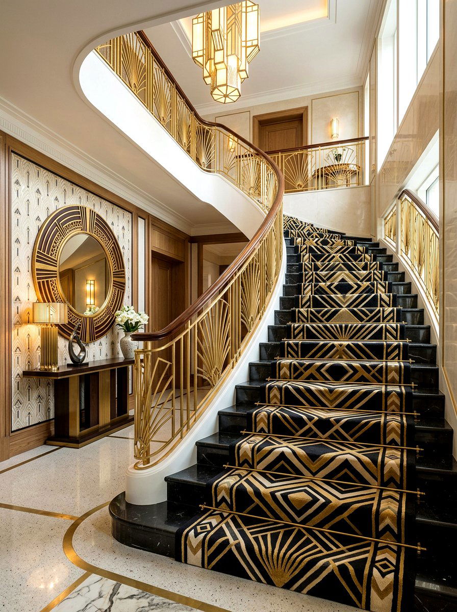 Art Deco Stair Runner - 30 vintage stair carpet ideas