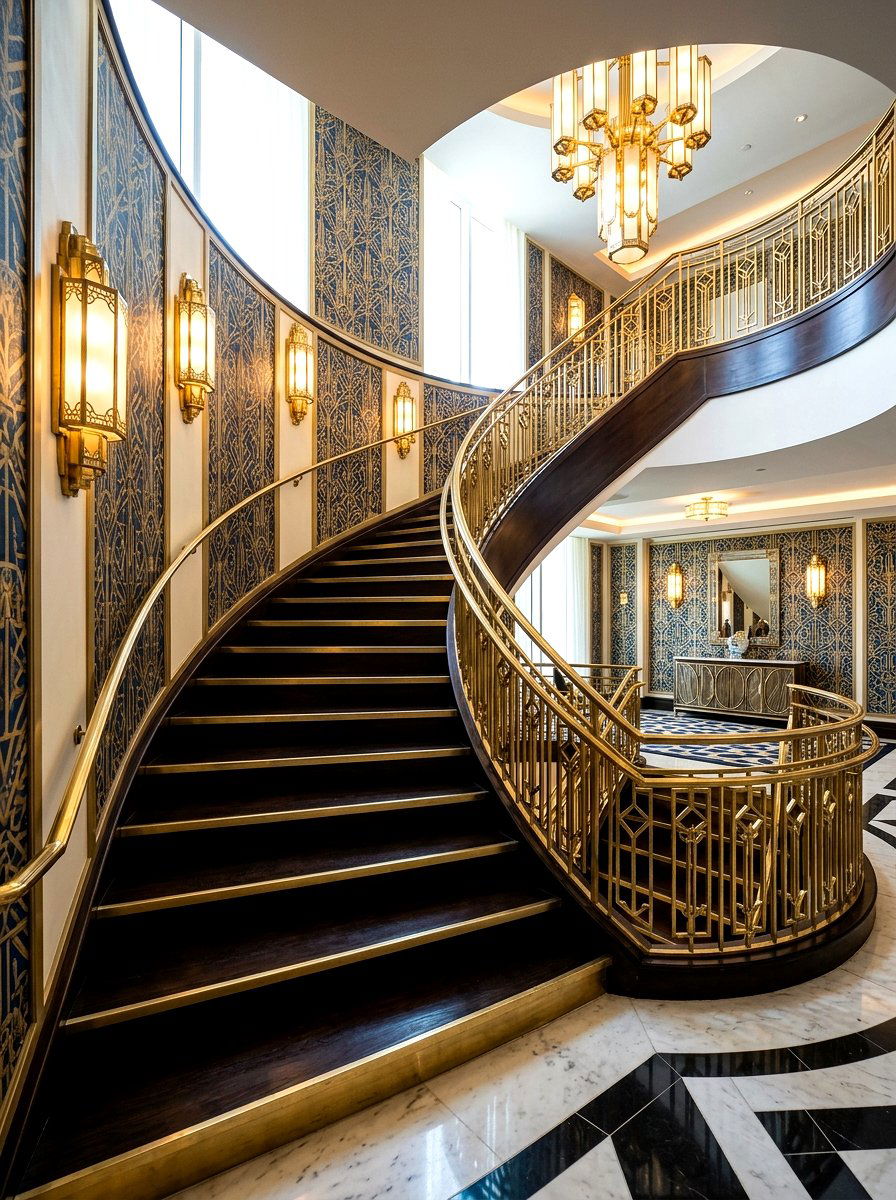 Art Deco Staircase Brass Sconce - 30 stair lighting ideas
