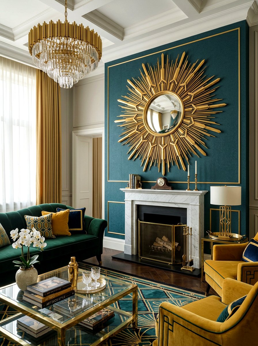 Art Deco Sunburst Mirror - 30 statement floor mirror living room ideas