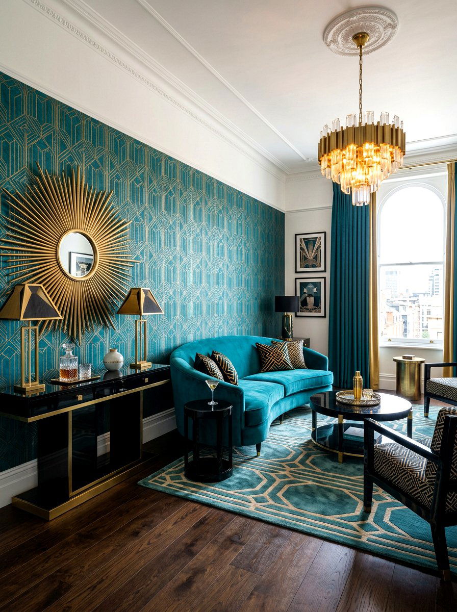Art Deco Teal Living Room - 30 teal living room ideas