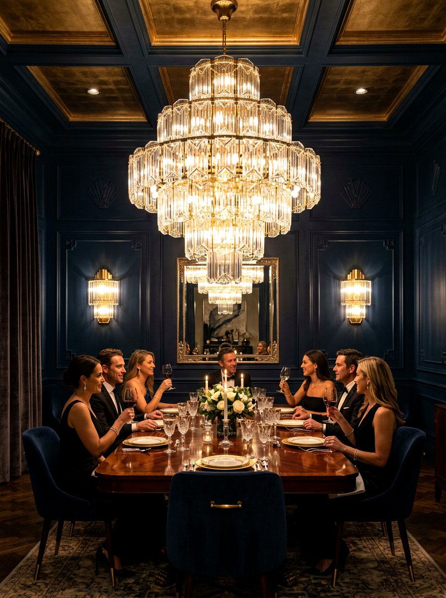 Art Deco Tiered Glass Dining Room - 30 sculptural lighting dining room ideas