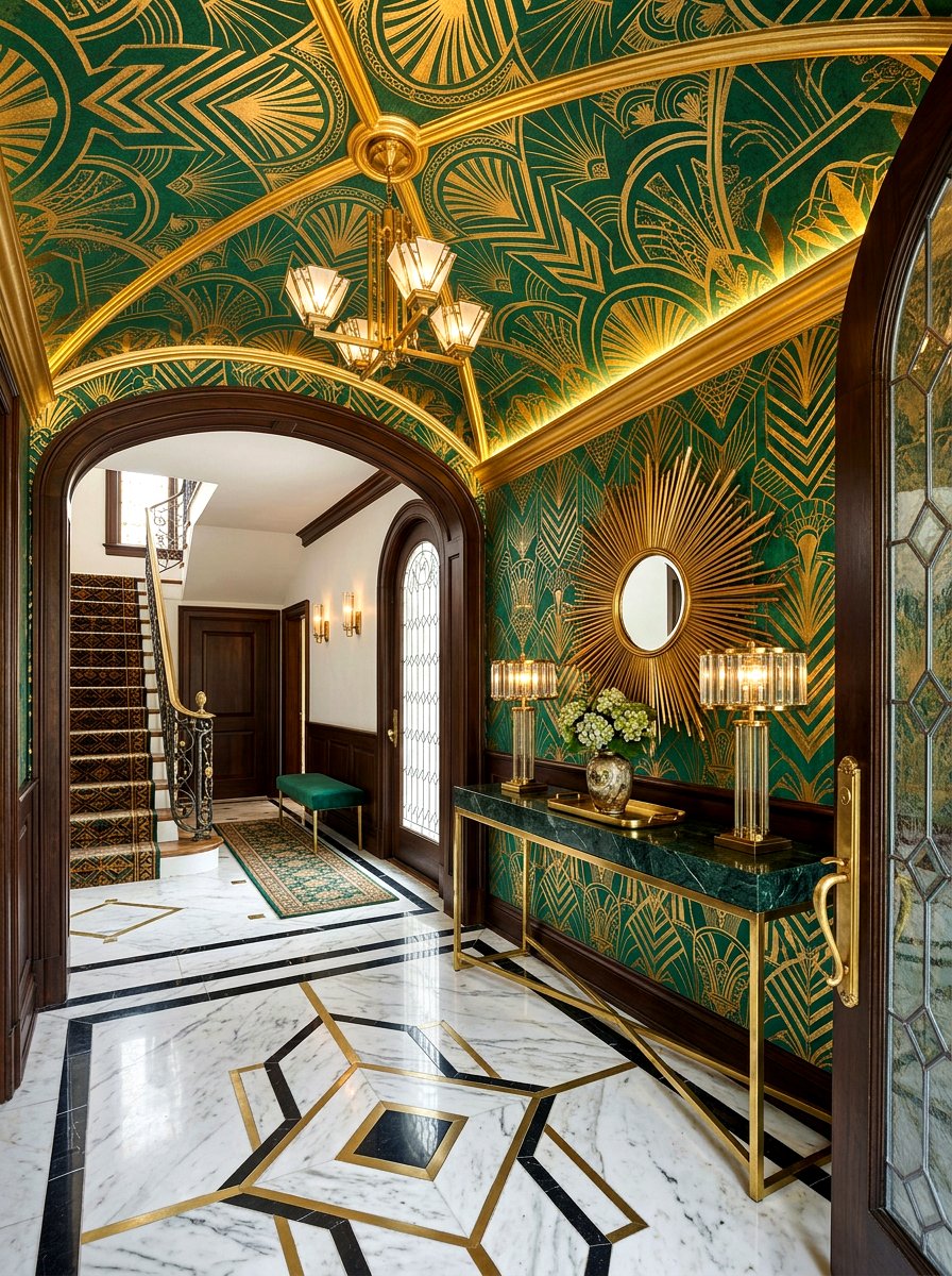 Art Deco Wallpaper Entryway - 30 wallpapered foyer ceiling ideas