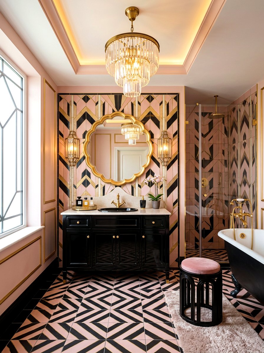 Art Deco blush pink bathroom - 30 blush bathroom ideas