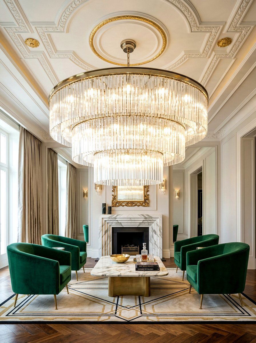 Art Deco living room ceiling chandelier - 30 art deco living room ideas