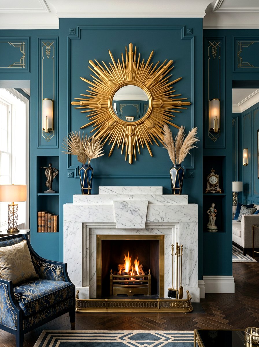 Art Deco living room fireplace mantel - 30 art deco living room ideas