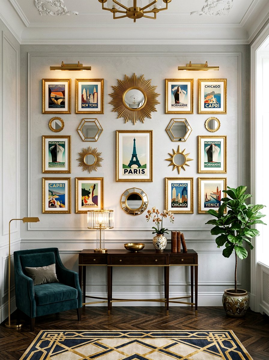 Art Deco living room gallery wall display - 30 art deco living room ideas