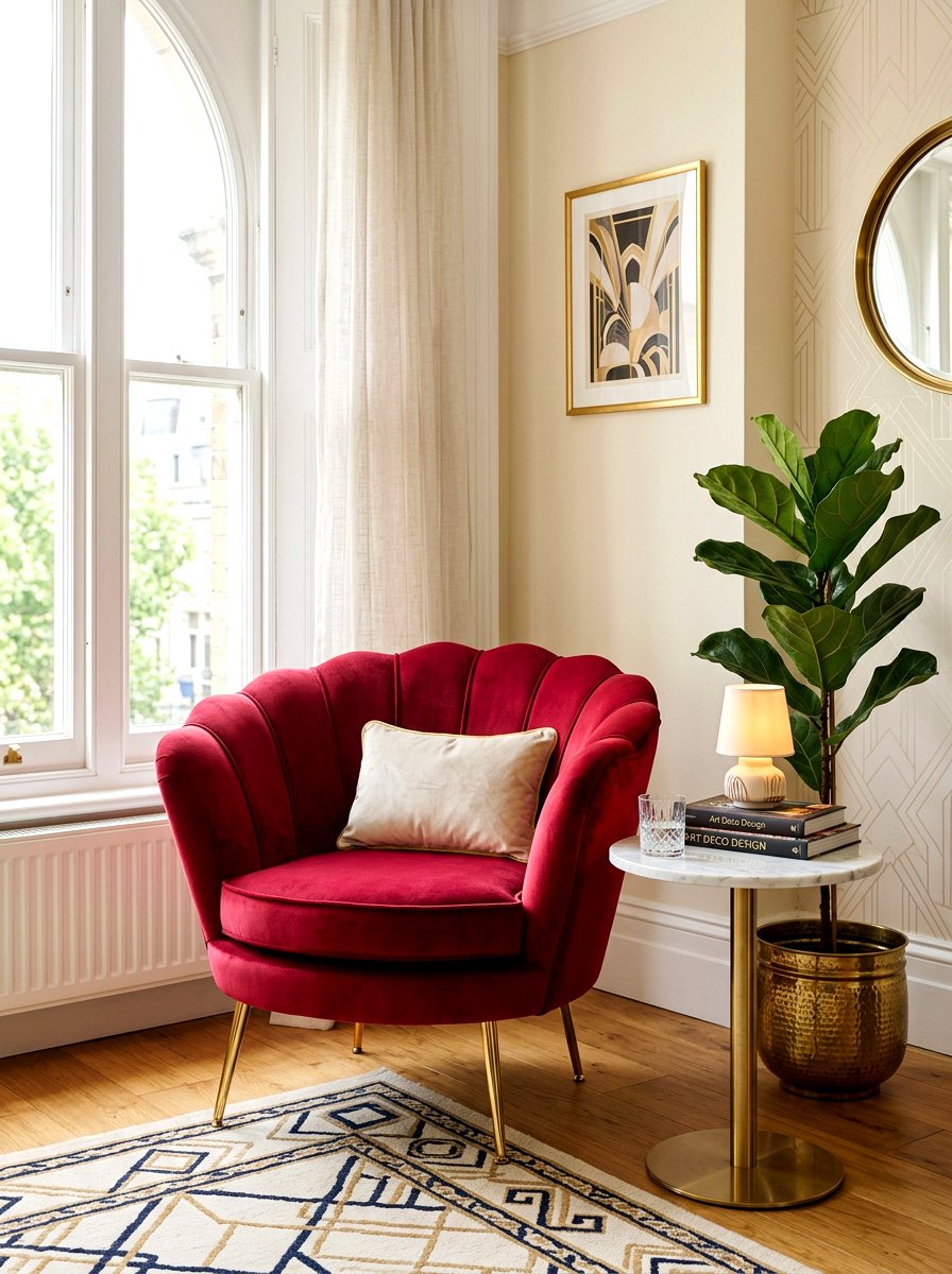 Art Deco living room velvet armchair - 30 art deco living room ideas