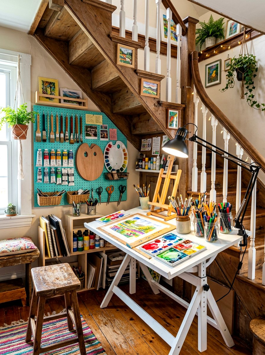 Art Studio Under Stairs - 30 staircase nook ideas