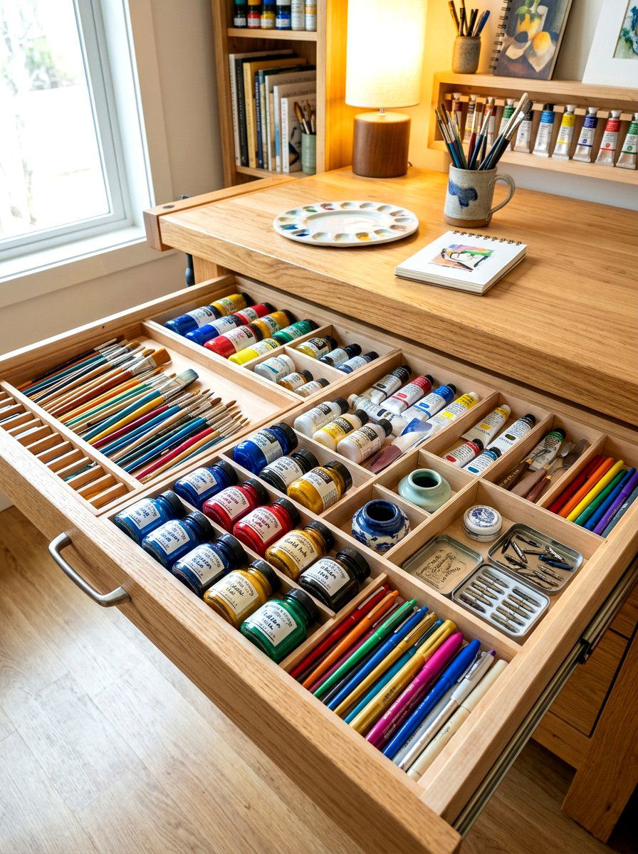 Art Supply Storage Trays - 30 desk drawer organization ideas