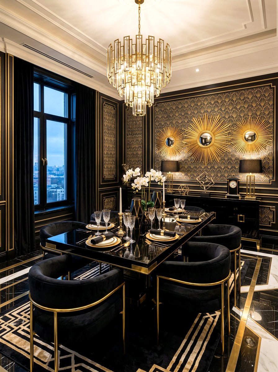 Art deco black dining room - 30 black dining room ideas
