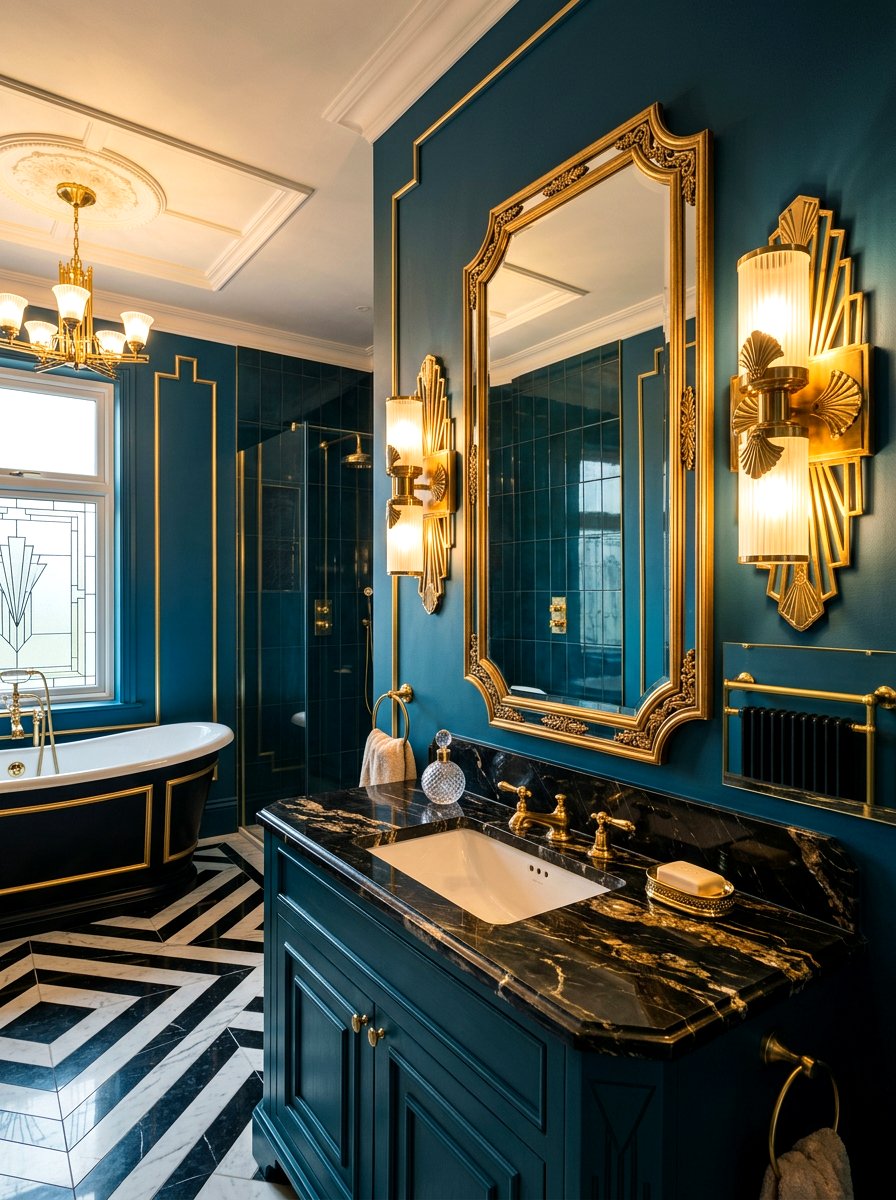 Art deco gold sconce - 30 moody bathroom lamp ideas