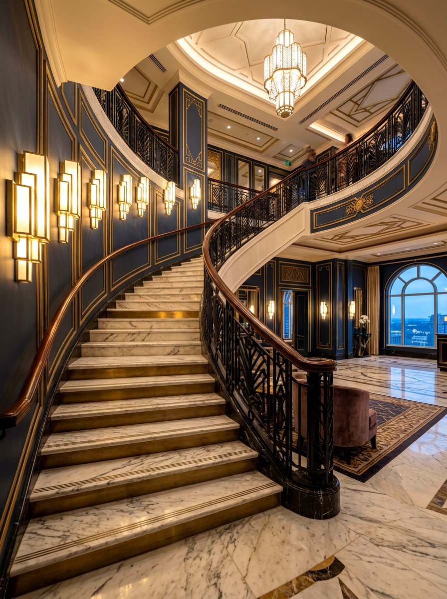 Art deco inspired staircase sconces - 30 statement staircase lighting ideas