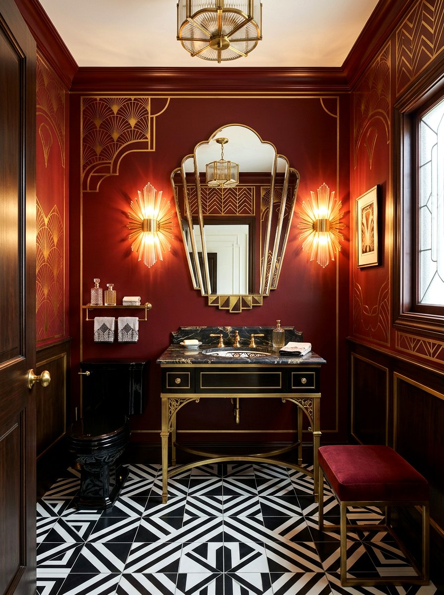 Art deco oxblood powder room - 30 oxblood powder room ideas