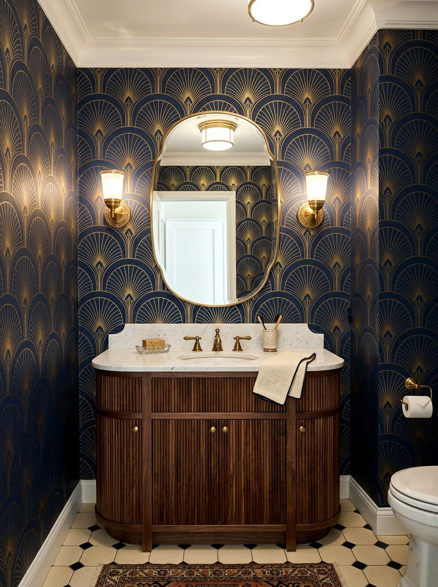Art deco wallpaper - 30 jewel box powder room wallpaper ideas