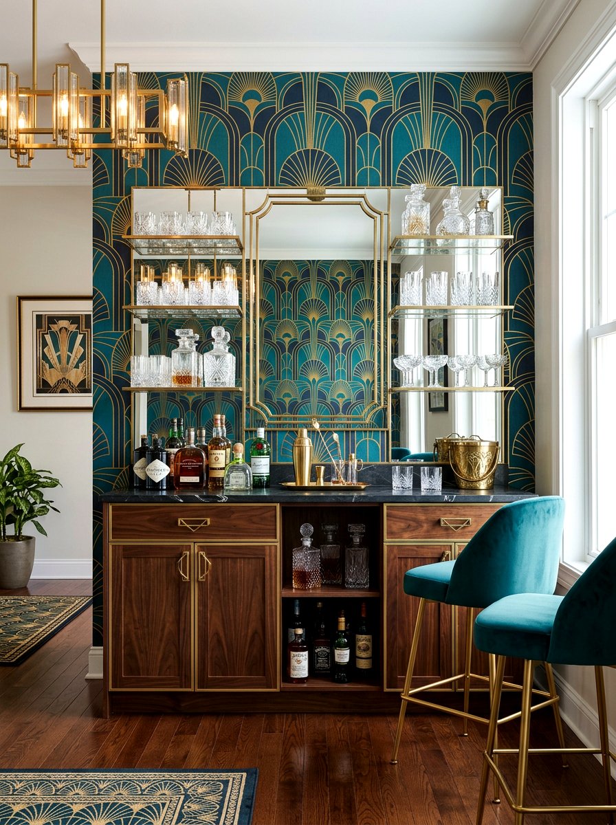 Art deco wallpaper bar area - 30 wallpaper accent wall ideas