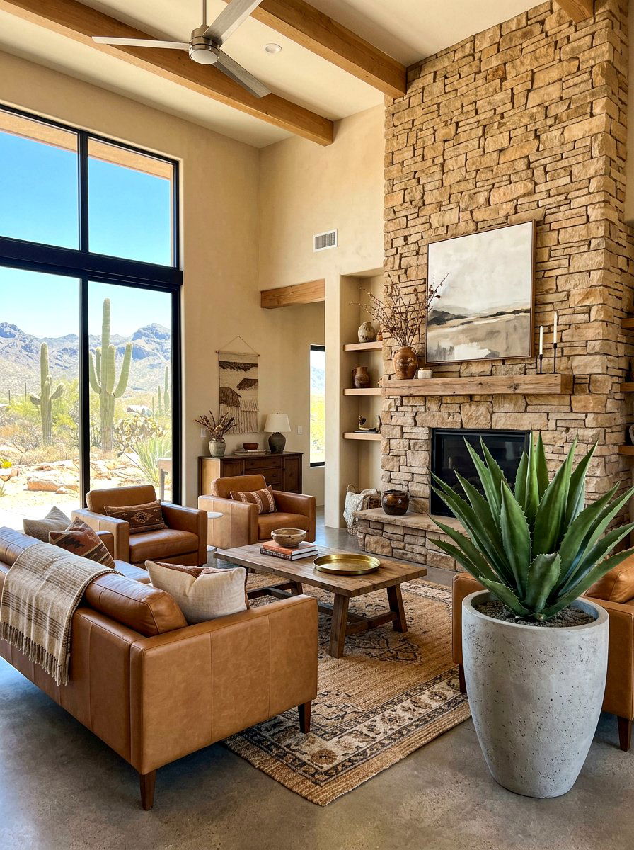 Artificial Agave Modern Living Room - 30 faux plant decor ideas