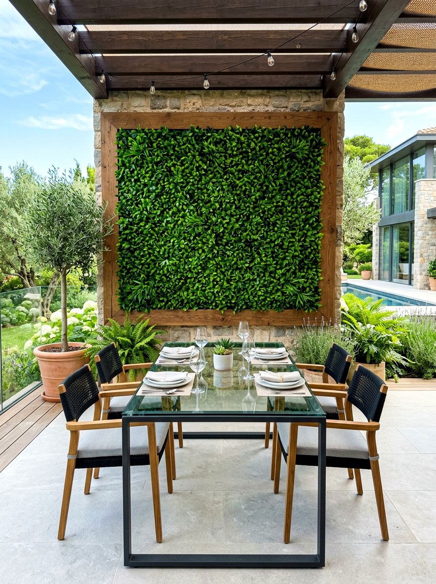 Artificial Boxwood Greenery Wall - 30 backyard divider ideas