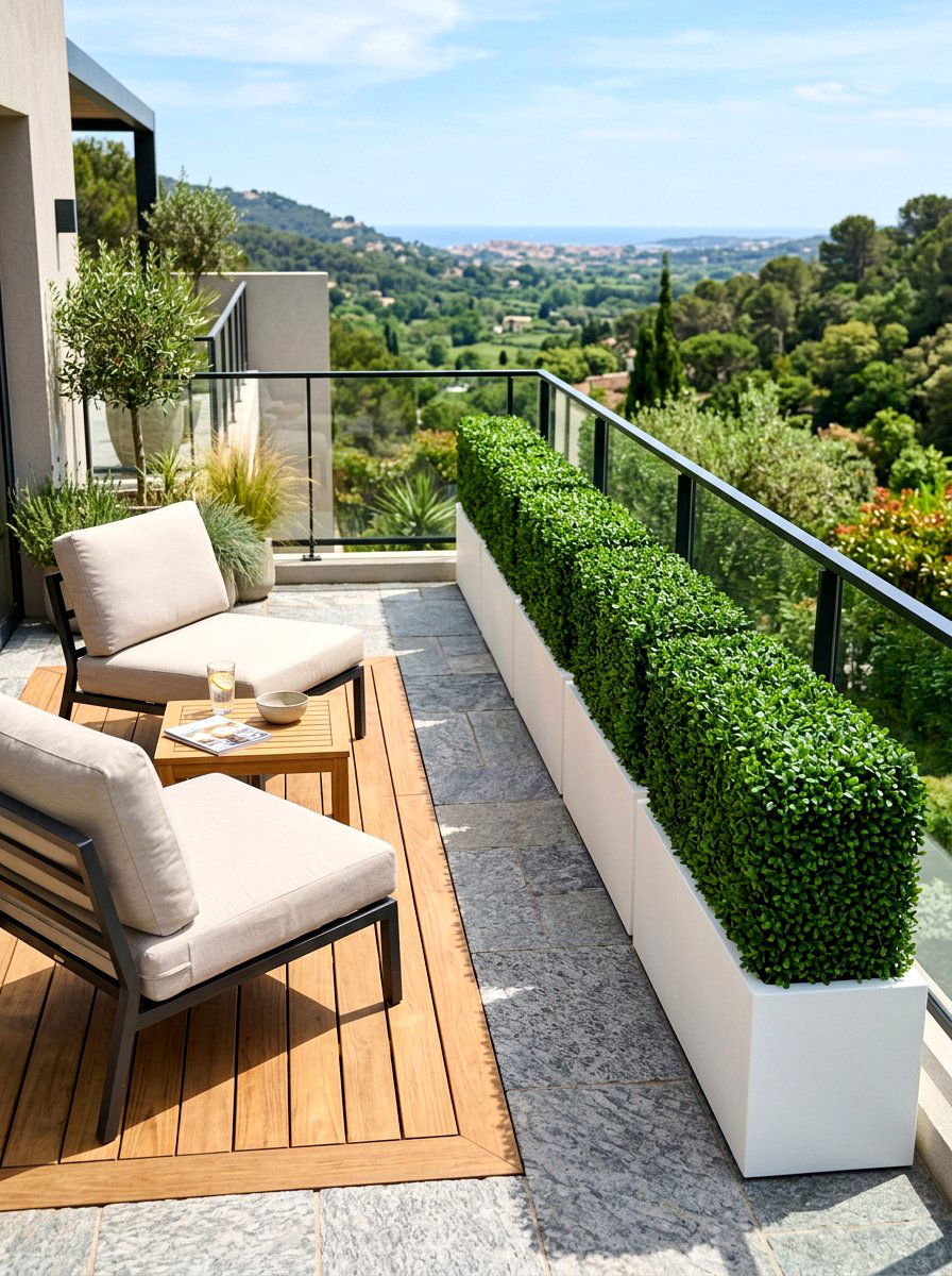 Artificial Boxwood Hedge Planters - 30 balcony privacy planter ideas