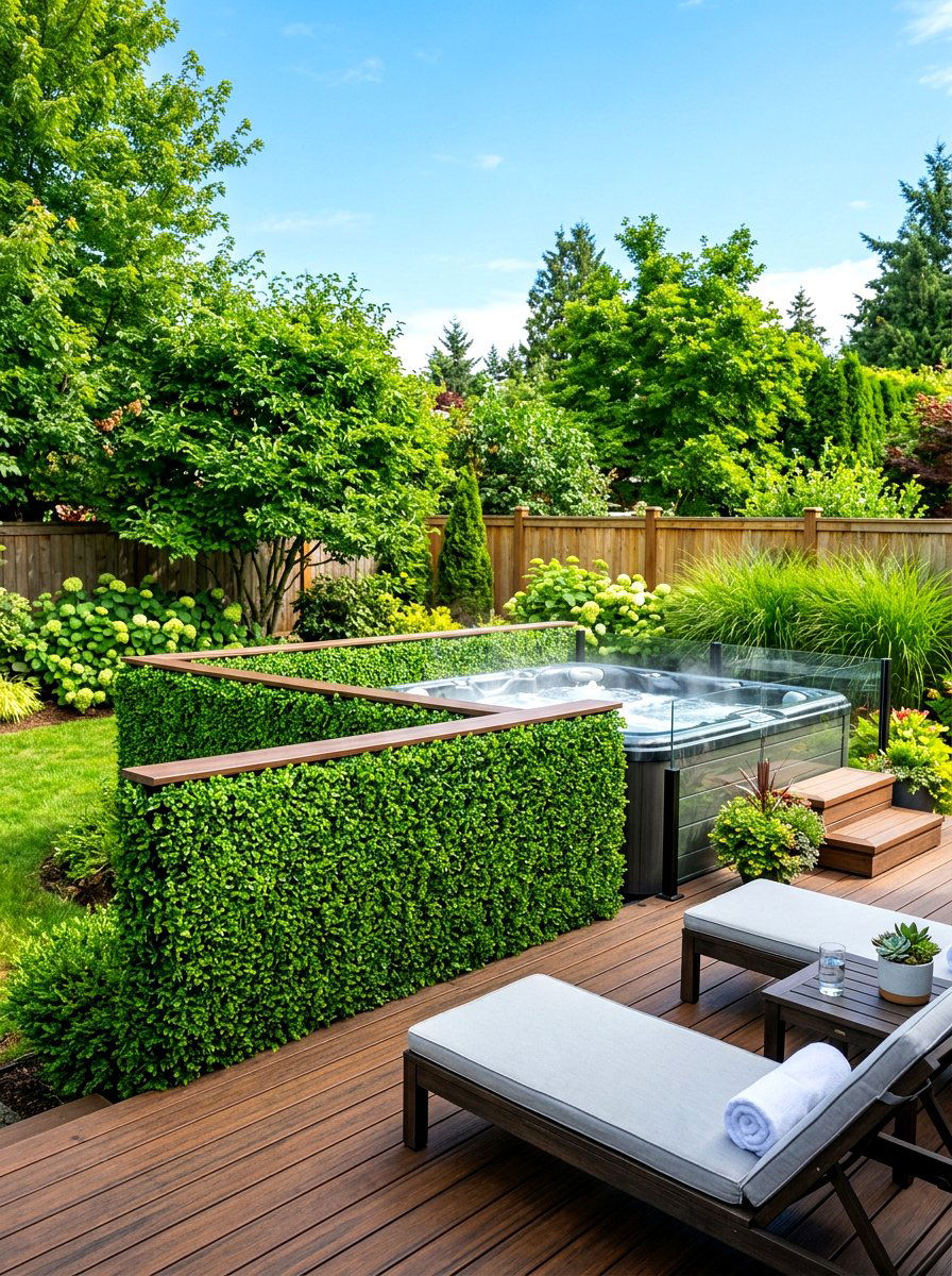 Artificial Boxwood Hedge Wall - 30 hot tub privacy fence ideas
