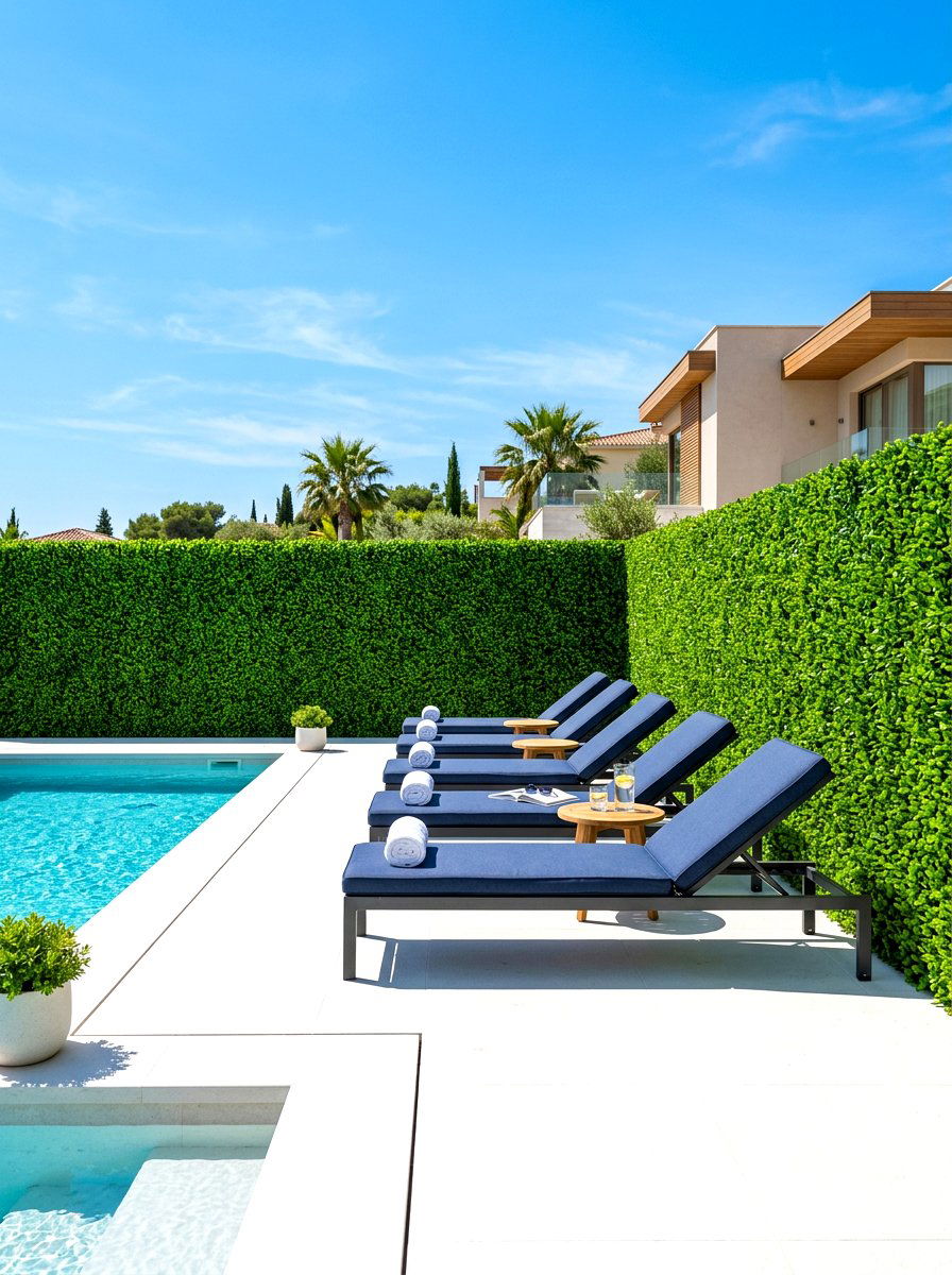 Artificial Boxwood Hedge - 30 poolside privacy screen ideas