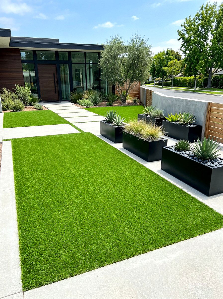 Artificial Grass - 30 drought tolerant front yard ideas