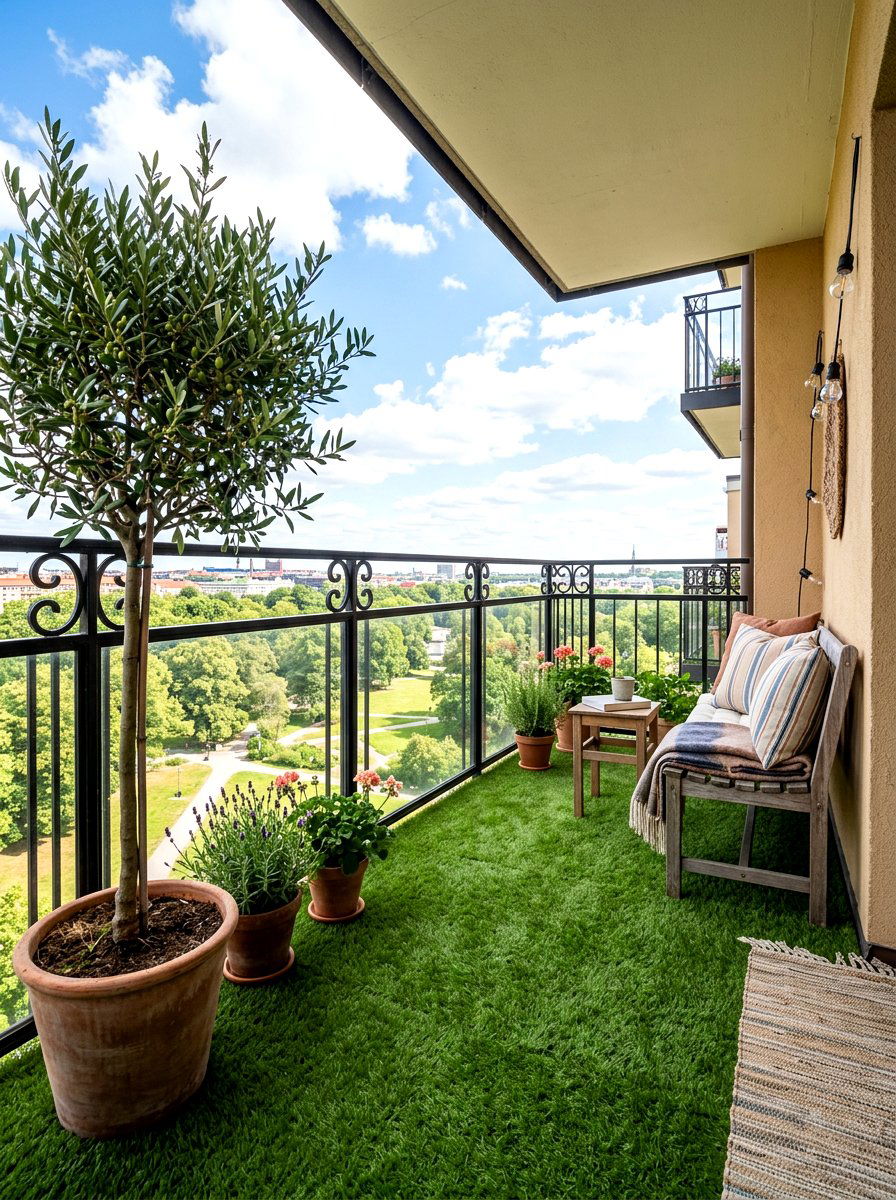 Artificial Grass Flooring - 30 condo balcony garden ideas