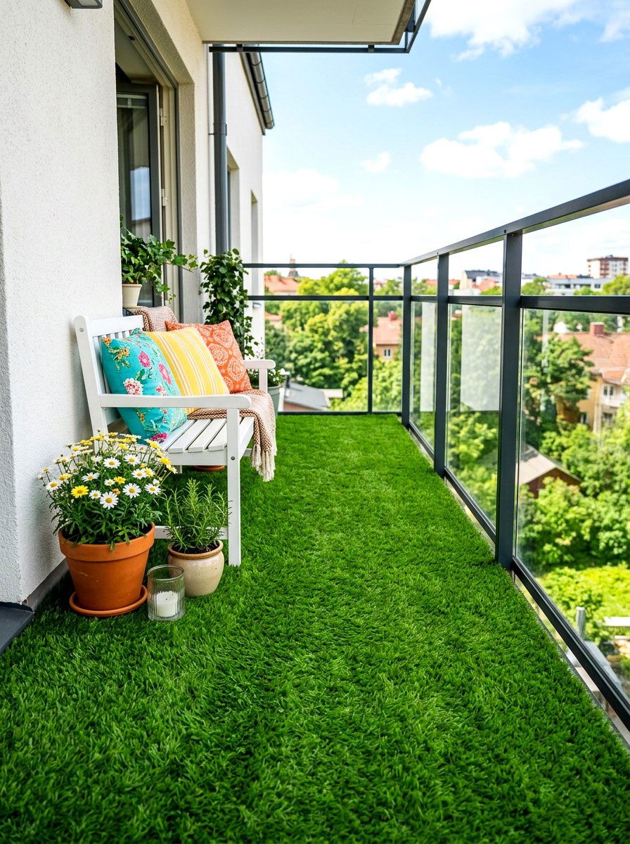 Artificial Grass Flooring - 30 narrow balcony ideas