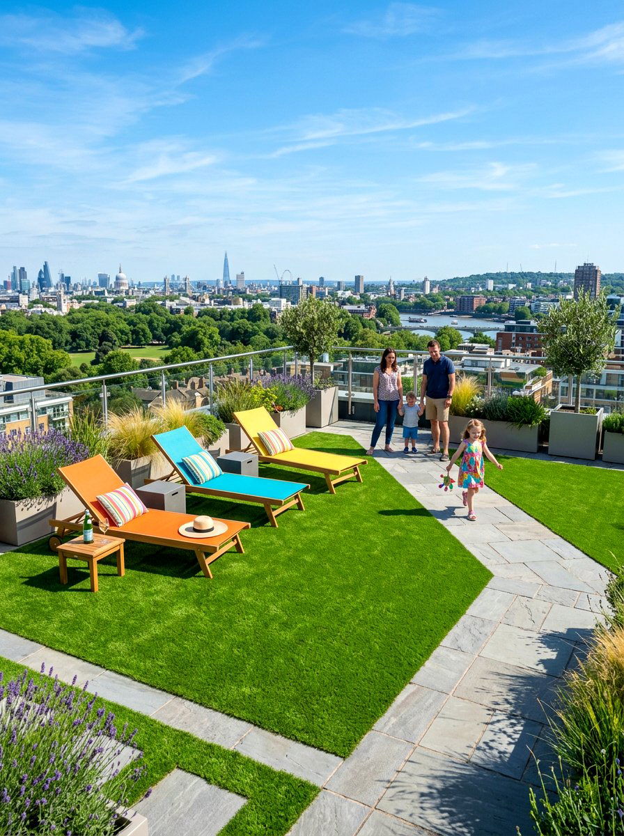 Artificial Grass Lawn - 30 rooftop garden ideas