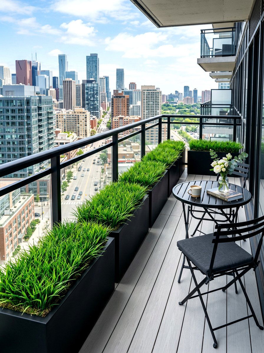 Artificial Grass Planter Balcony - 30 faux plant decor ideas