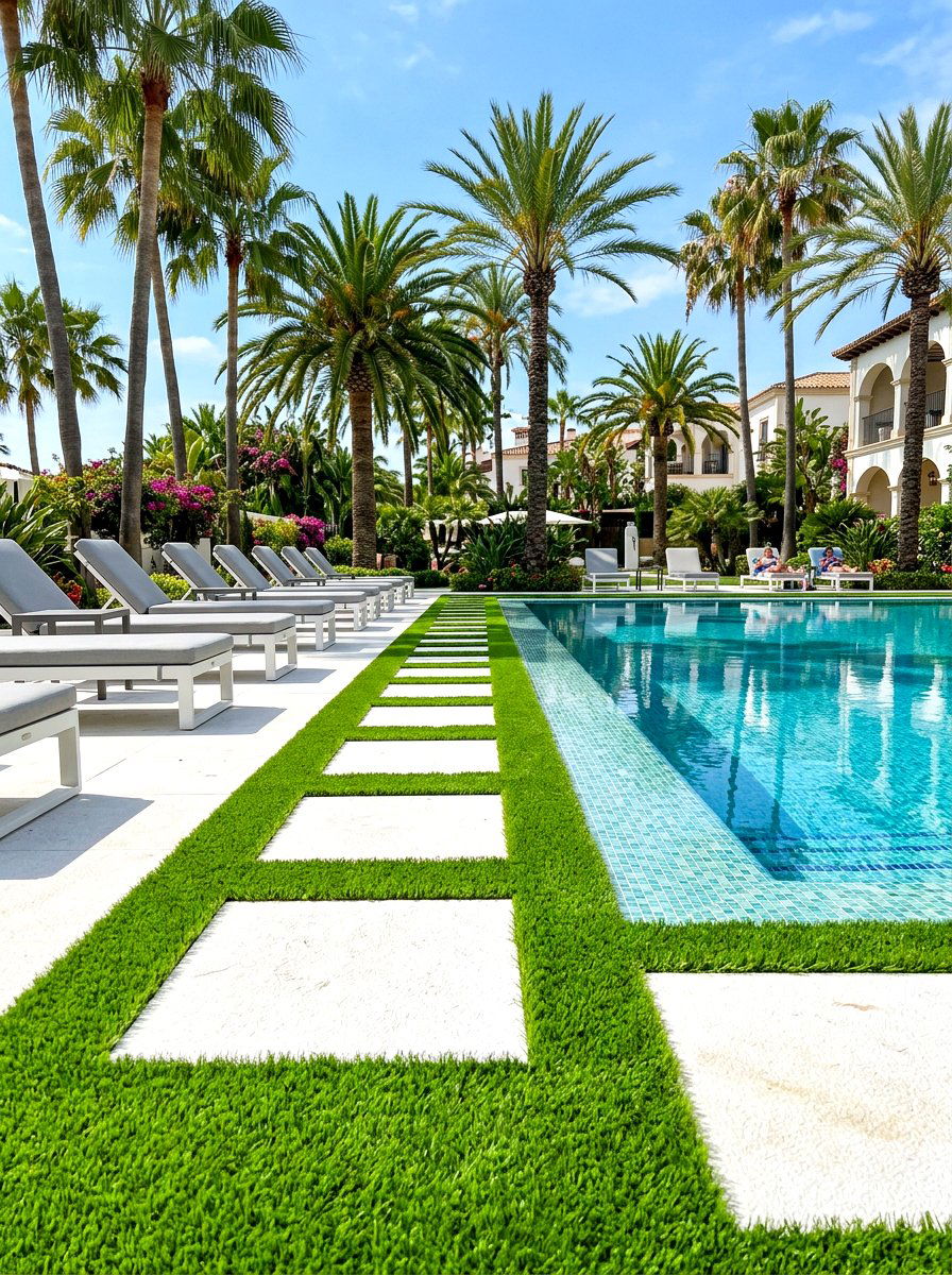Artificial Grass Pool Border - 30 pool patio ideas
