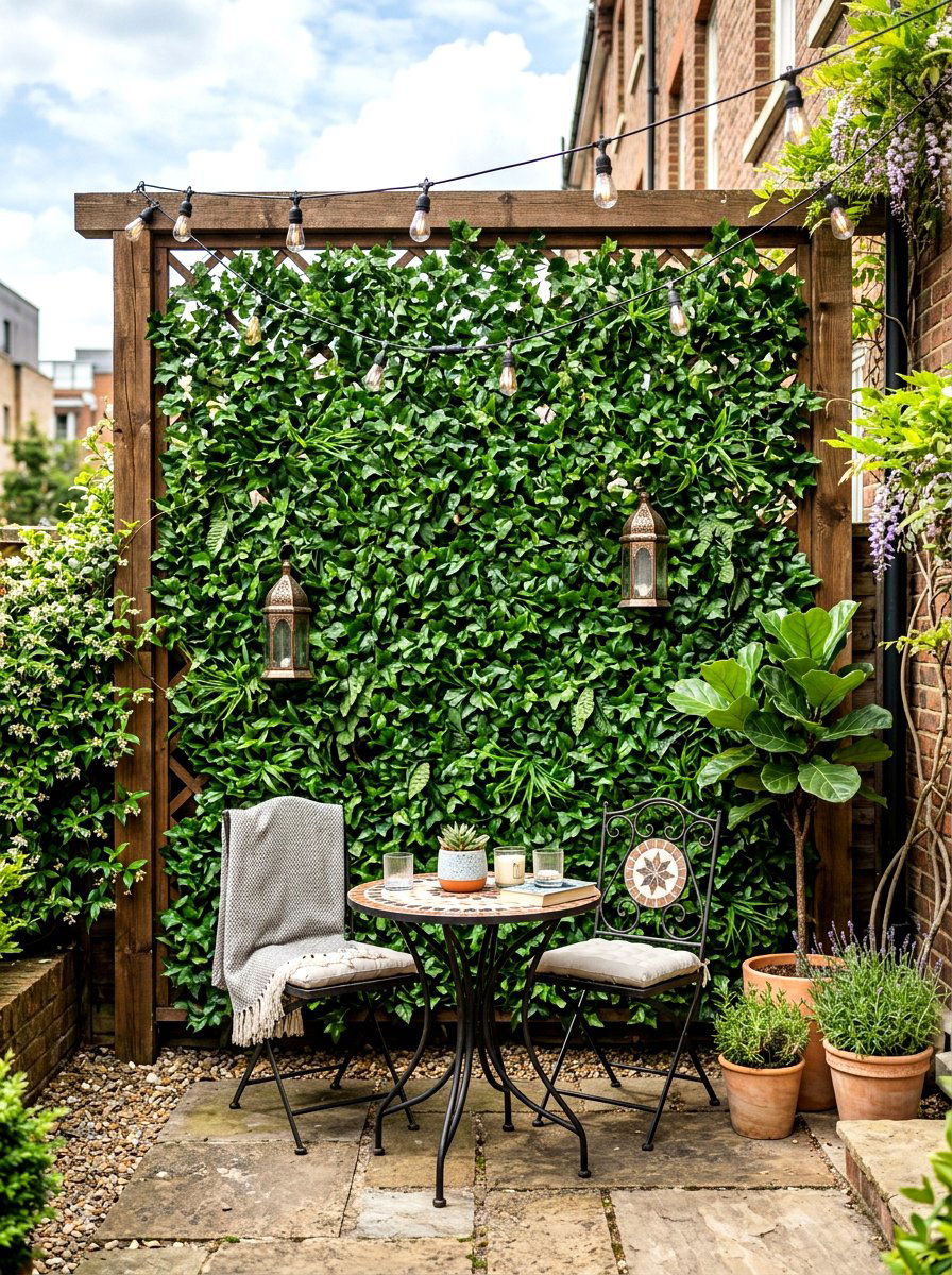Artificial Ivy Lattice - 30 hedge wall patio ideas