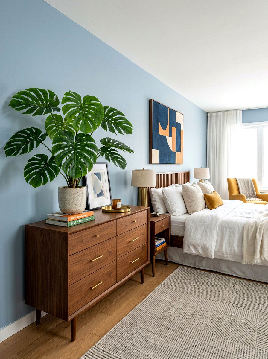 Artificial Monstera Bedroom - 30 faux plant decor ideas